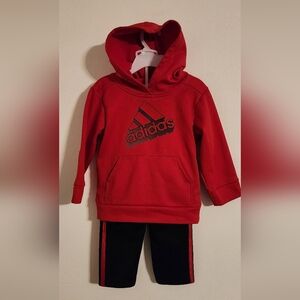 Adidas Toddlers Hoodie and Pants Set Size 2T Red and Black ,like New Condition